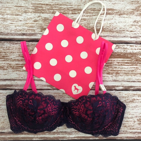 New PINK Victoria’s Secret Multi Way Bra Size 36C Navy Lace / Pink - Picture 2 of 9
